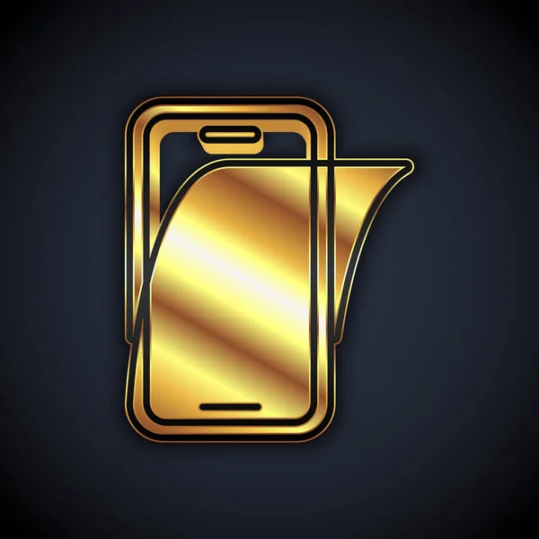 Защитник Экрана Gold Glass Иконки Смартфона Изолирован Черном Фоне Защитная — стоковый вектор