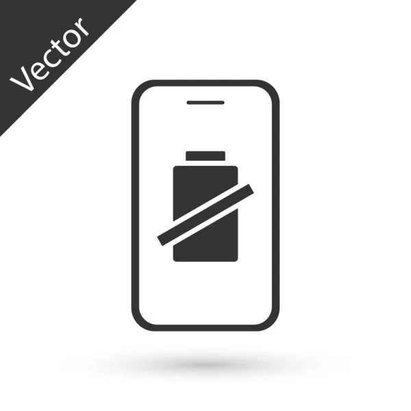 Grå Smarttelefonbatterikon Isolert Hvit Bakgrunn Telefon Med Lavt Batteri Vektor – stockvektor