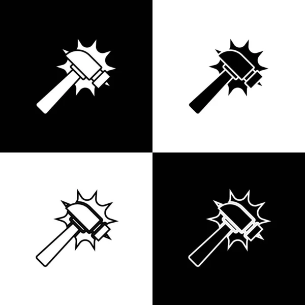 Set Hammer Icon Isolated Black White Background Tool Repair Vector — Stock Vector