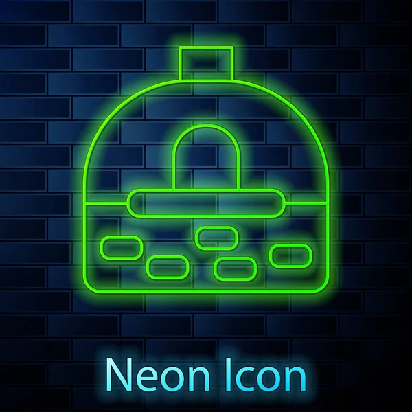 Zářící Neonová Čára Ikona Cihlových Kamen Izolovaná Pozadí Cihlové Stěny — Stockový vektor