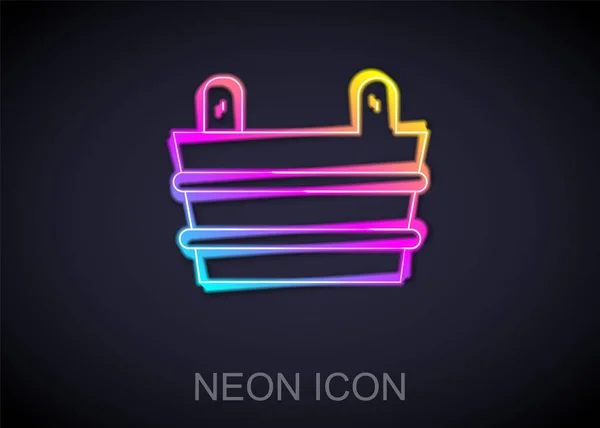 Glowing Neon Line Sauna Bucket Icon Isolated Black Background Vector — Stock Vector