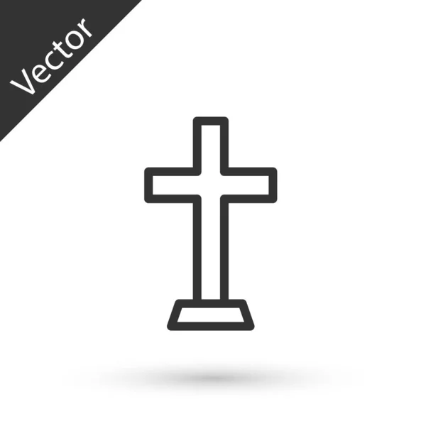 Graue Linie Christliches Kreuz Symbol Isoliert Auf Weißem Hintergrund Kirchenkreuz — Stockvektor