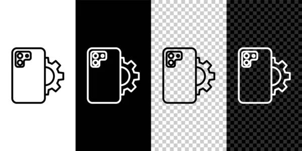 設定ライン電話修理サービスのアイコンは 黒と白 透明背景に隔離されました サービス メンテナンス ベクトル — ストックベクタ