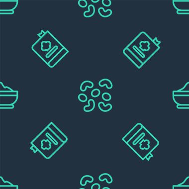 Jöle şekeri, yemek kitabı ve un kasesini dikişsiz desene göre ayarla. Vektör