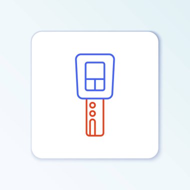 Uzaktan kumandalı çizgi araba anahtarı beyaz arkaplanda izole edilmiş. Araba anahtarı ve alarm sistemi. Renkli taslak konsepti. Vektör