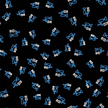 Cam ikonlu çizgi bira musluğu siyah arkaplanda izole edilmiş kusursuz desen. Vektör