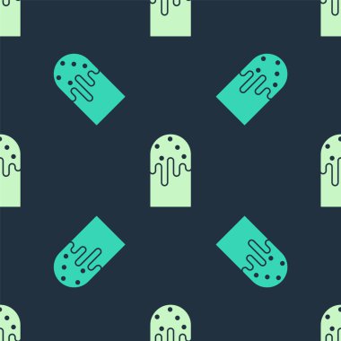 Yeşil ve bej renkli Paskalya pastası ikonu mavi arka planda izole edilmiş kusursuz desen. Mutlu Paskalyalar. Vektör