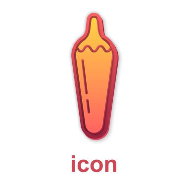 Beyaz arka planda izole edilmiş Gold Hot chili biber ikonu. Market, mutfak ürünleri, baharat ve baharat paketi, yemek kitabı için tasarım. Vektör