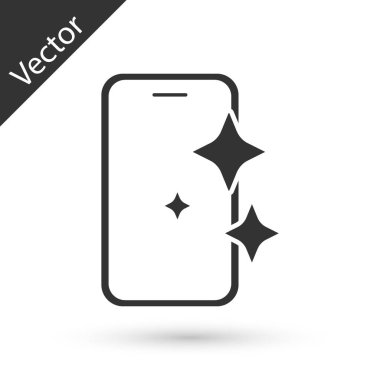 Beyaz arka planda izole edilmiş akıllı telefon simgesi için gri cam ekran koruyucu. Cam için koruyucu film. Cep telefonu için şeffaf yumuşak cam. Vektör