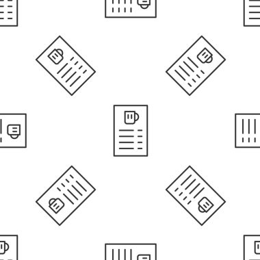 Gri çizgi bira menüsü simgesi beyaz arka planda izole edilmiş kusursuz desen. Bira restoranının broşürü. Vektör