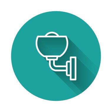 Beyaz çizgi duvar lambası ya da uzun gölge arkaplan izole lamba ikonu. Duvar lambası ışığı. Yeşil daire düğmesi. Vektör