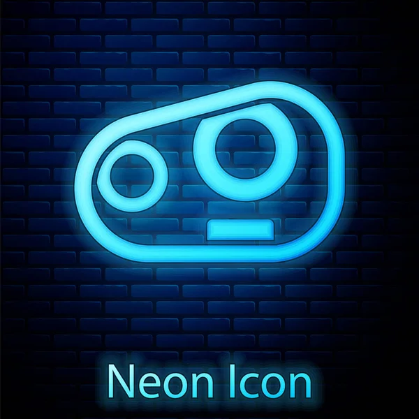 Leuchtende Neon Autoscheinwerfer Symbol Isoliert Auf Backstein Wand Hintergrund Vektor — Stockvektor