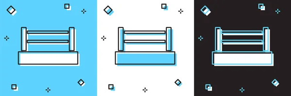 Set Icône Anneau Boxe Isolé Sur Fond Bleu Blanc Noir — Image vectorielle