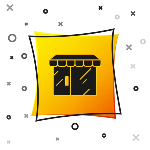 Schwarzes Einkaufsgebäude Oder Marktsymbol Isoliert Auf Weißem Hintergrund Ladenbau Gelber — Stockvektor