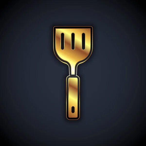 金色斑斑图标孤立在黑色背景 Kitchen Spatula图标 烤肉吐司标志 烧烤和烧烤工具 — 图库矢量图片