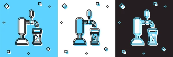 Set Robinet Bière Avec Icône Verre Isolé Sur Fond Bleu — Image vectorielle