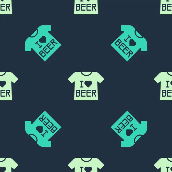 Zielony Beżowy Beer Shirt Ikona Izolowane Bezszwowy Wzór Niebieskim Tle — Wektor stockowy