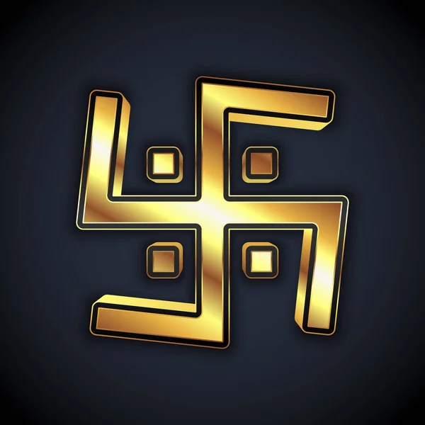 Gold Hindu swastika religious symbol icon isolated on black background.  Vector