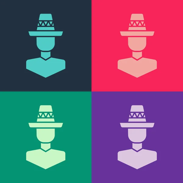 Pop Art Mexicain Homme Portant Icône Sombrero Isolé Sur Fond — Image vectorielle