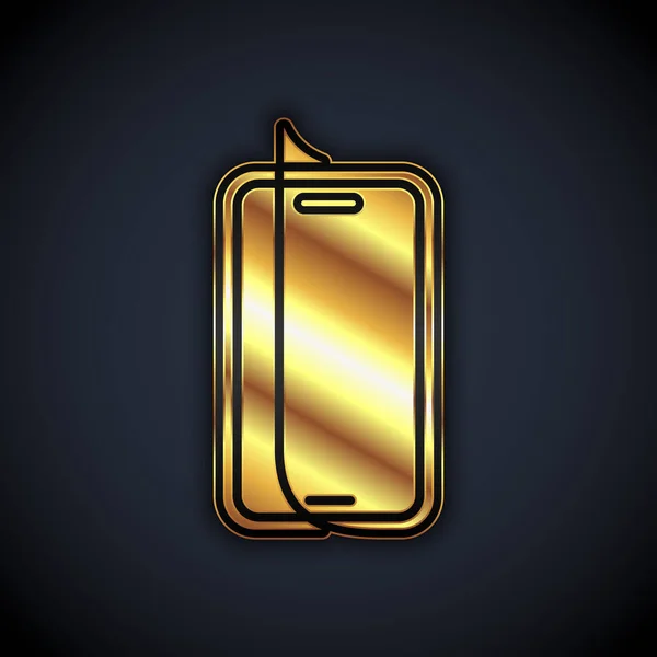 Siyah Arkaplanda Izole Edilmiş Akıllı Telefon Simgesi Için Altın Cam — Stok Vektör