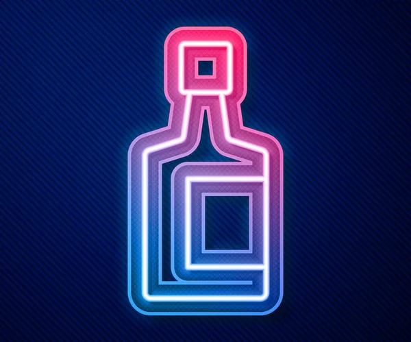 Leuchtende Neon Linie Tequila Flasche Symbol Isoliert Auf Blauem Hintergrund — Stockvektor