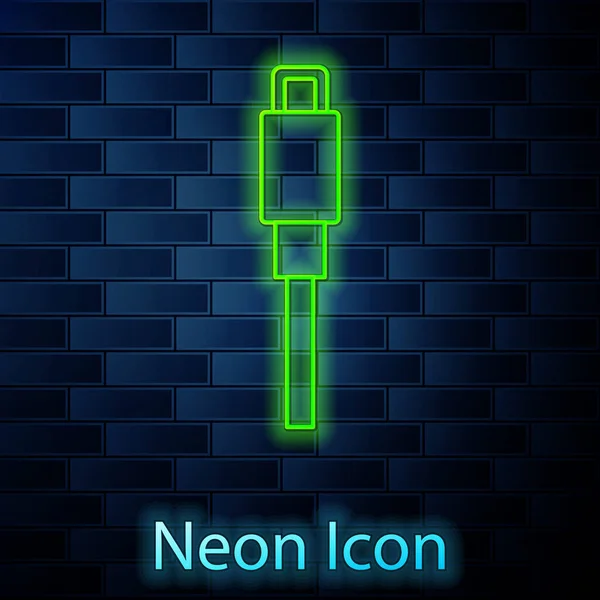 Parlayan Neon Hattı Usb Kablo Ikonu Tuğla Duvar Arka Planında — Stok Vektör