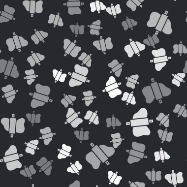 Hamur simgesinin üzerindeki gri raptiye siyah arka planda izole edilmiş pürüzsüz desen. Vektör