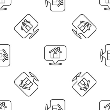 Beyaz arka planda, ev simgesiyle izole edilmiş gri çizgi haritası. Ev konumu belirleyici sembol. Vektör