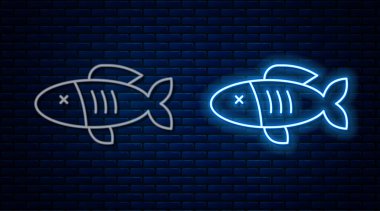 Parlayan neon hattı. Duvarda kurumuş balık ikonu izole edilmiş. Vektör