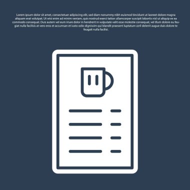 Mavi çizgi bira menüsü simgesi mavi arkaplanda izole edildi. Bira restoranının broşürü. Vektör