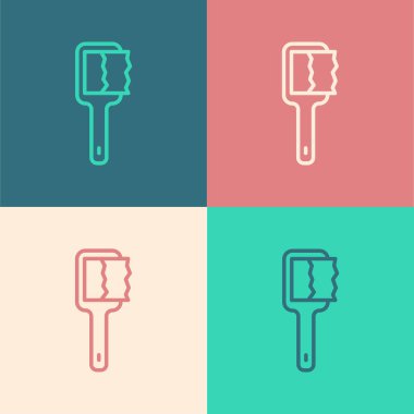 Pop sanat eseri sauna fırçası ikonu renk arkaplanında izole edildi. Banyoda yıkanmak için kaba kıllı ahşap bir fırça. Selülit önleyici masaj. Vektör