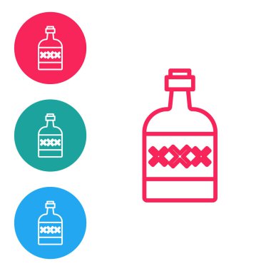 Kırmızı çizgi tekila şişesi simgesi beyaz arkaplanda izole edilmiş. Meksika alkolü. Simgeleri daire düğmelerine ayır. Vektör