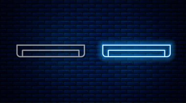 Parlayan neon hattı. Duvarın arka planında izole edilmiş uzun ışıklı floresan enerji tasarrufu ikonu. Vektör