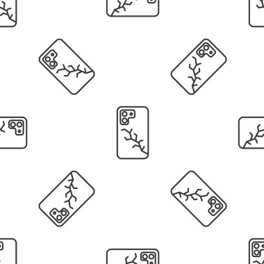 Kırık ekran simgesine sahip gri çizgi akıllı telefonu beyaz arka planda izole edilmiş kusursuz desen. Parçalanmış telefon ekranı simgesi. Vektör