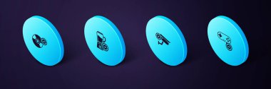 Isometric Gamepad ayarları, güvenlik kamerası, karıştırıcıyı kase ve CD veya DVD disk simgesi ile ayarla. Vektör.