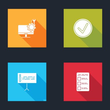 Bilgisayar izleme servisini ayarla, işaretleri daire içine al, Bilgi ve Hesap Ekran Mobil Simgesi Oluştur. Vektör.