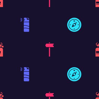 Pusulayı, biber gazını, trafik işaretini ve gaz ocağını kusursuz şekilde ayarla. Vektör.