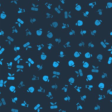 Laboratuvar cam ve yapraklarını, Apple, Masaj ve Tıbbi hapları kusursuz desenli olarak ayarla. Vektör.