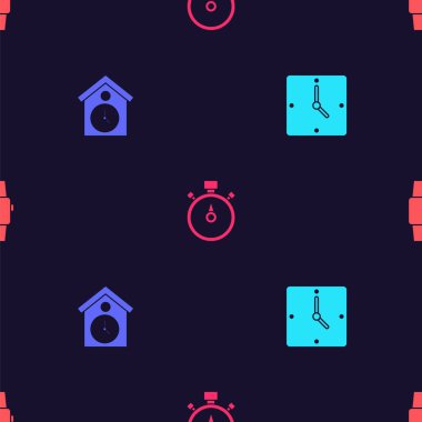 Saati, Retro duvar nöbetini, Stopwatch 'ı ve Smartwatch' i kusursuz desene ayarlayın. Vektör.