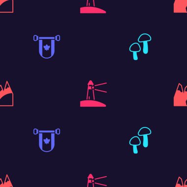 Mantarı, Pennant Kanada 'yı, Deniz fenerini ve Dağları kusursuz bir düzene sokun. Vektör.