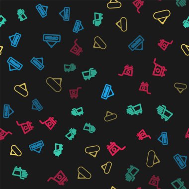 Çizgi asma işaretini açık kapı, alışveriş arabası, tabela asma ve yeni alışverişi pürüzsüz bir şekilde yapın. Vektör.