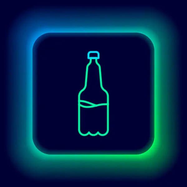 Świecąca Neonowa Linia Plastikowa Ikona Butelki Piwa Odizolowana Czarnym Tle — Wektor stockowy