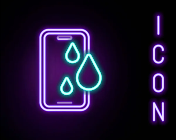 Linea Neon Incandescente Icona Impermeabile Cellulare Isolata Sfondo Nero Smartphone — Vettoriale Stock