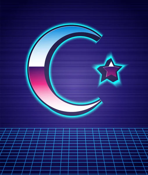 Style Rétro Étoile Croissant Symbole Islam Icône Isolé Paysage Futuriste — Image vectorielle