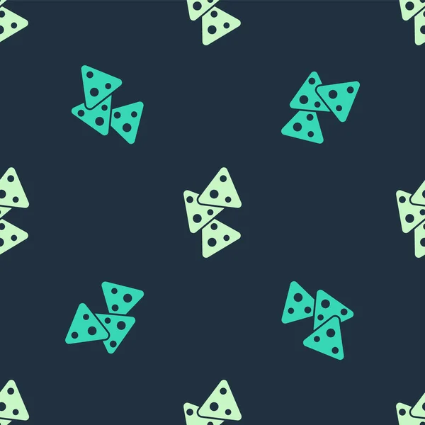 Zelená Béžová Ikona Nachos Izolované Bezešvé Vzor Modrém Pozadí Tortilla — Stockový vektor