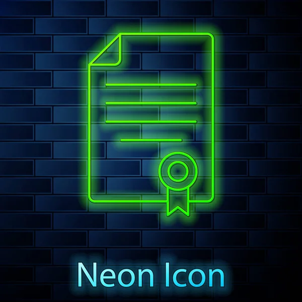 Glödande Neon Linje Hus Kontrakt Ikon Isolerad Tegel Vägg Bakgrund — Stock vektor