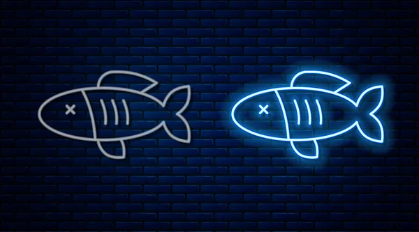 Leuchtende Neon Linie Trockenfisch Symbol Isoliert Auf Backsteinwand Hintergrund Vektor — Stockvektor