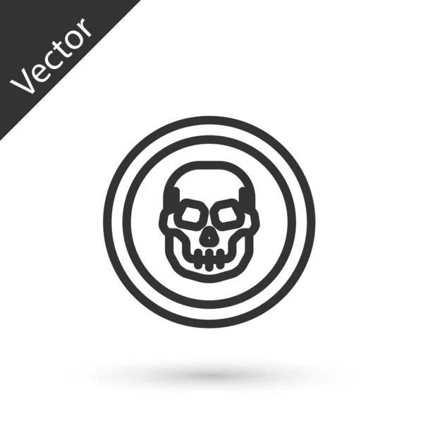 Icono Moneda Cráneo Mexicano Línea Gris Aislado Sobre Fondo Blanco — Vector de stock