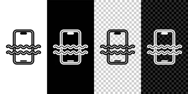 Suya Dayanıklı Cep Telefonu Simgesi Siyah Beyaz Şeffaf Arkaplanda Izole — Stok Vektör