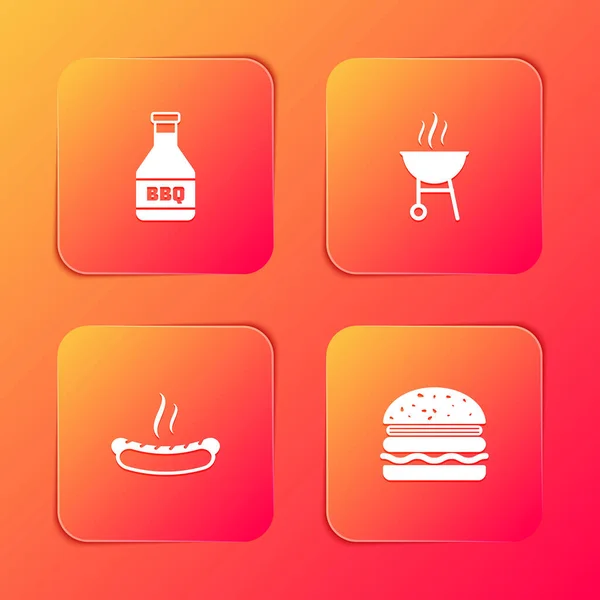 Ketchup Fles Barbecue Hotdog Sandwich Burger Icoon Vector — Stockvector